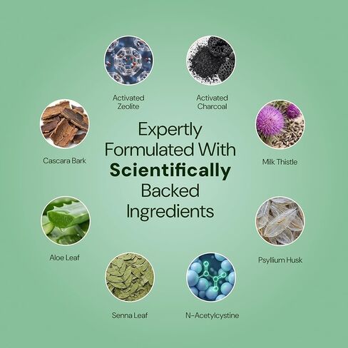 مكمل التخلص من السموم من الزيوليت من كلينوبتيلوليت - تنظيف الكبد من السموم وإصلاحه باستخدام الفحم المنشط، NAC وشوك الحليب - تطهير الجسم بالكامل من السموم، صحة الأمعاء والتخلص من السموم للبالغين - 60 كبسولة in Kuwait