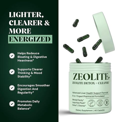 مكمل التخلص من السموم من الزيوليت من كلينوبتيلوليت - تنظيف الكبد من السموم وإصلاحه باستخدام الفحم المنشط، NAC وشوك الحليب - تطهير الجسم بالكامل من السموم، صحة الأمعاء والتخلص من السموم للبالغين - 60 كبسولة in Kuwait