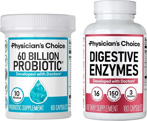Physician's CHOICE Advanced Gut Health Bundle: 60 Billion Probiotics 30ct + Digestive Enzymes 60ct for Digestive, Gut, and Immune Health Supports Occasional Constipation, Diarrhea, Gas, and Bloating in Kuwait