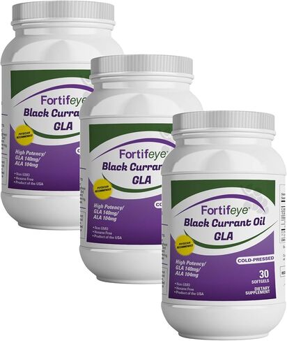 Fortifeye Vitamins Black Currant Oil GLA - 90 Soft Gels, Cold Pressed Gamma Linolenic Acid Supplement+Alpha Linolenic Acid, Black Currant Seed Oil Soft Gels, Hexane-Free High Potency Food Supplements in Kuwait
