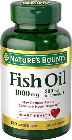 زيت السمك Nature’s Bounty، يدعم صحة القلب، 1000 مجم، كبسولات هلامية سريعة الإصدار، 145 قيراط in Kuwait