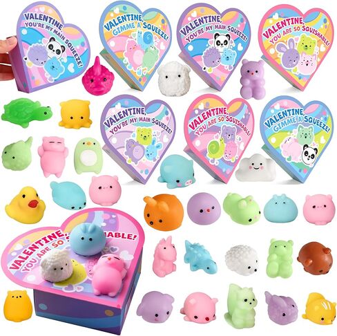 JOYIN 28 Packs Valentine Stress Relief Dinosaur Mochi Toys with 4-Design Boxes Party Favors Set for Kids Valentine Classroom Exchange, Holiday Party, Game Prizes and Gift Basket Stuffers in Kuwait