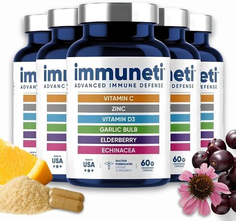 دعم المناعة المتقدم من Immuneti - مكمل مناعة يومي 6 في 1 تم تركيبه بواسطة الطبيب - صنع في الولايات المتحدة الأمريكية - مع فيتامين C وD3 والزنك والتوت والثوم وإشنسا - المغذيات الحيوية ومضادات الأكسدة (1) in Saudi Arabia