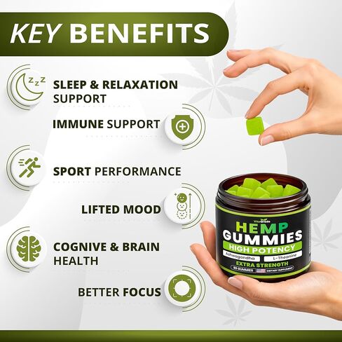 مضغ القنب - قوة إضافية للسلام والاسترخاء - مملوء بزيت القنب والأشواغاندا والثيانين - مكمل للاسترخاء اللذيذ - راحة طبيعية - 90 قيراط - تم تركيبه في الولايات المتحدة الأمريكية in Kuwait