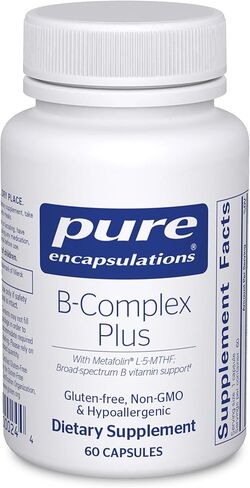 مغلفات نقية B-Complex Plus - مكمل فيتامينات B لدعم الصحة العصبية، وصحة القلب والأوعية الدموية، ومستويات الطاقة ودعم الجهاز العصبي* - مع فيتامين B12 والمزيد - 120 كبسولة in Kuwait