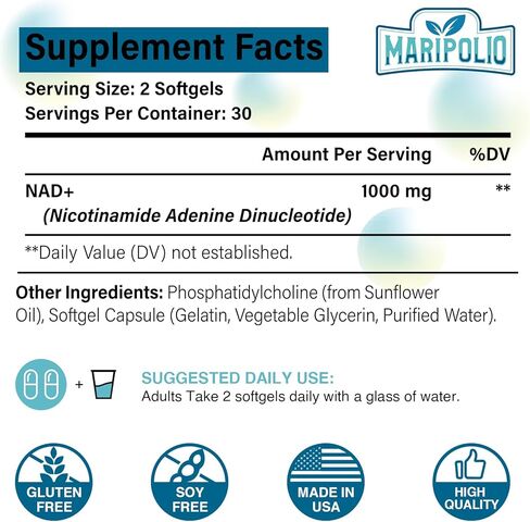 Liposomal NAD+ 1000 mg Supplement | High Bioavailability Liposomal Delivery | Cellular Energy & Wellness Support | Pure NAD+ Dietary Supplement for Men,Women, 60 Softgels in Saudi Arabia