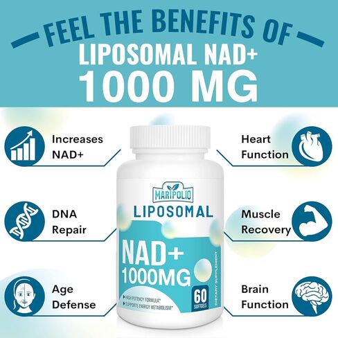 Liposomal NAD+ 1000 mg Supplement | High Bioavailability Liposomal Delivery | Cellular Energy & Wellness Support | Pure NAD+ Dietary Supplement for Men,Women, 60 Softgels in Saudi Arabia