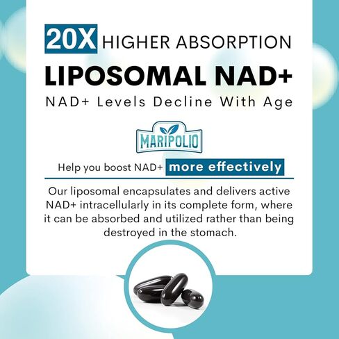 Liposomal NAD+ 1000 mg Supplement | High Bioavailability Liposomal Delivery | Cellular Energy & Wellness Support | Pure NAD+ Dietary Supplement for Men,Women, 60 Softgels in Saudi Arabia