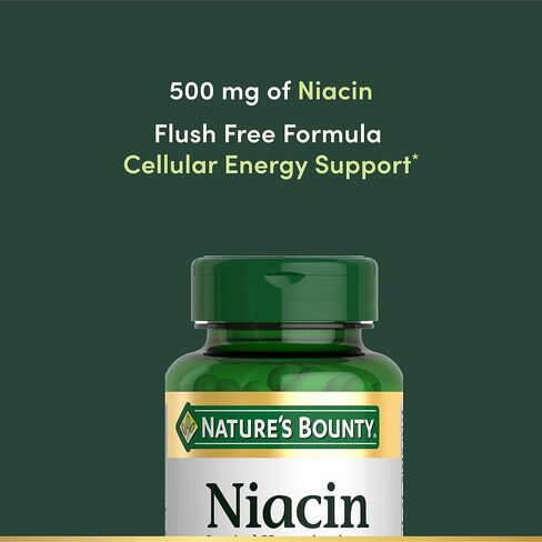 Nature's Bounty Niacin 500mg Flush Free، دعم الطاقة الخلوية، يدعم صحة الجهاز العصبي، 120 كبسولة in Saudi Arabia