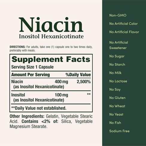 Nature's Bounty Niacin 500mg Flush Free، دعم الطاقة الخلوية، يدعم صحة الجهاز العصبي، 120 كبسولة in Saudi Arabia
