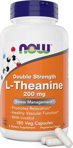 NOW Foods L-Theanine، قوة مزدوجة 200 مجم لكل غطاء - 180 كبسولة نباتية - معززة بـ 100 مجم إينوزيتول - نباتي، غير معدل وراثيًا - مكمل لثيانين 200 مجم in Saudi Arabia