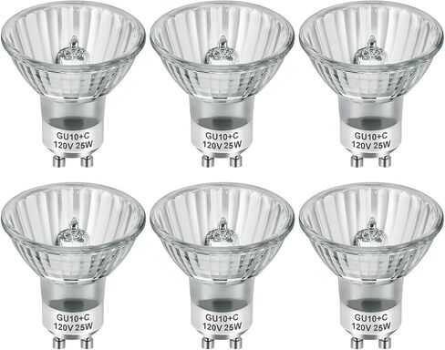 مصابيح هالوجين GU10 120 فولت 50 وات لغطاء المسار والمدى، GU10+C مصباح تدفئة الشموع مع عاكس للضوء، 2700 كلفن أبيض دافئ، 6000+ ساعة حزمة طويلة الأمد مكونة من 6 قطع in Kuwait
