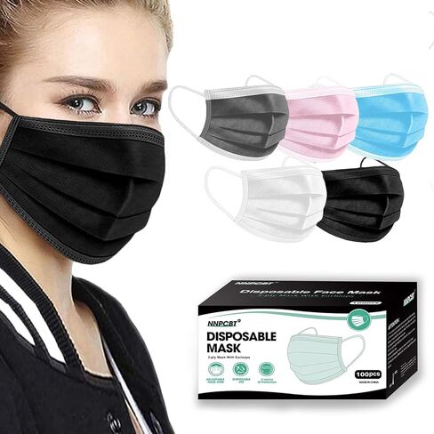 NNPCBT 100PCS 3 Ply Black Disposable Face Mask Filter Protection Face Masks in Kuwait