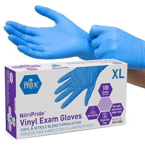 MED PRIDE Nitrile/Vinyl Blend Exam Gloves, Powder-Free, Latex-Free, Disposable, Non-Sterile, Blue, Large (Box of 100) in Kuwait