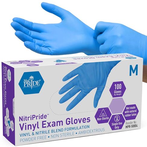 MED PRIDE Nitrile/Vinyl Blend Exam Gloves, Powder-Free, Latex-Free, Disposable, Non-Sterile, Blue, Large (Box of 100) in Kuwait