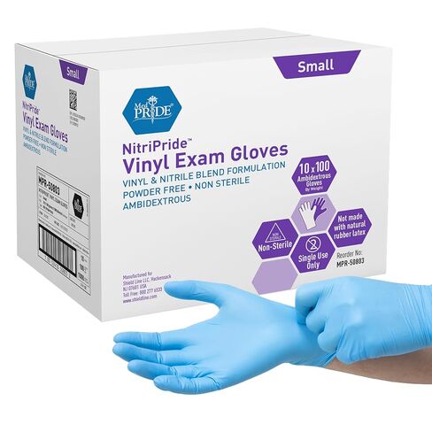 MED PRIDE Nitrile/Vinyl Blend Exam Gloves, Powder-Free, Latex-Free, Disposable, Non-Sterile, Blue, Large (Box of 100) in Kuwait