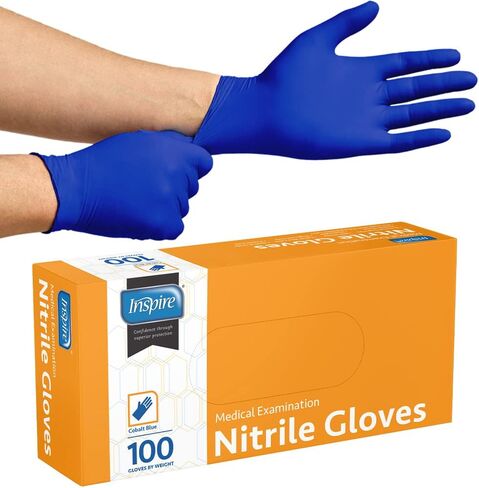 Inspire Cobalt Blue Nitrile Disposable Gloves | 4.5 Nitrile Safety Medical Exam Cooking Cleaning Disposable Gloves in Kuwait