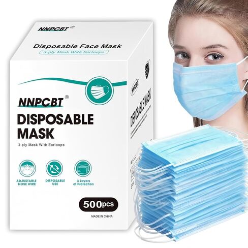 NNPCBT Blue Disposable Face Masks 100 Pack,3-Ply Breathable Mask For Adults,Great For Outdoors,Home, Office, School in Kuwait