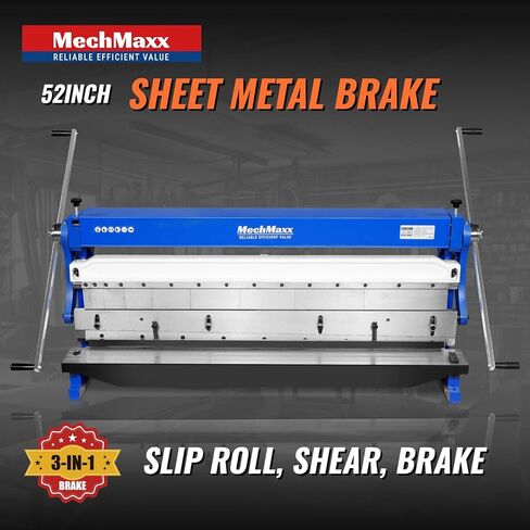 52-inch 3-in-1 Pan and Box Brake – Slip Roll, Shear, Bending Machine for Sheet Metal, 20 Gauge Mild Steel, Adjustable Fingers, Heavy Duty, Metalworking, Fabrication, Rolling, Bending, Model MMCB5220 in Kuwait