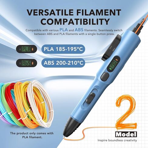 3D Printing Pen Kit, 3D Printer Pen with Adjustable Temperature,Stepless Speed, PLA/ABS Compatible 3D Drawing LCD Display, for Creative Art, DIY Projects,Blue in Kuwait