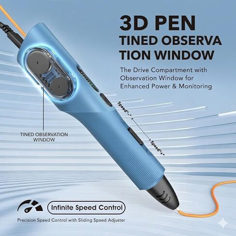 3D Printing Pen Kit, 3D Printer Pen with Adjustable Temperature,Stepless Speed, PLA/ABS Compatible 3D Drawing LCD Display, for Creative Art, DIY Projects,Blue in Kuwait