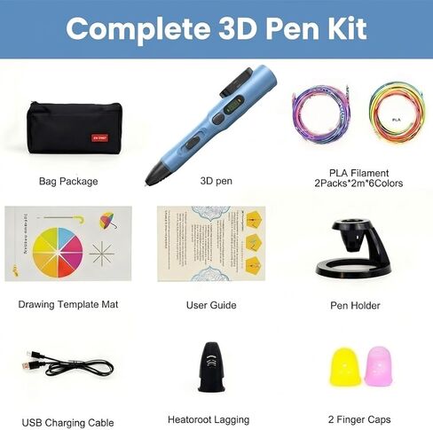 3D Printing Pen Kit, 3D Printer Pen with Adjustable Temperature,Stepless Speed, PLA/ABS Compatible 3D Drawing LCD Display, for Creative Art, DIY Projects,Blue in Kuwait