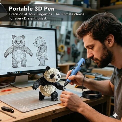 3D Printing Pen Kit, 3D Printer Pen with Adjustable Temperature,Stepless Speed, PLA/ABS Compatible 3D Drawing LCD Display, for Creative Art, DIY Projects,Blue in Kuwait