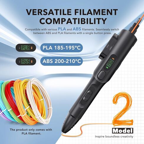 3D Printing Pen Kit, 3D Printer Pen with Adjustable Temperature,Stepless Speed, PLA/ABS Compatible 3D Drawing LCD Display, for Creative Art, DIY Projects,Black in Kuwait