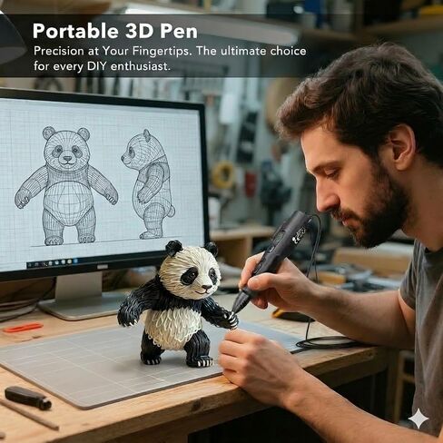 3D Printing Pen Kit, 3D Printer Pen with Adjustable Temperature,Stepless Speed, PLA/ABS Compatible 3D Drawing LCD Display, for Creative Art, DIY Projects,Black in Kuwait