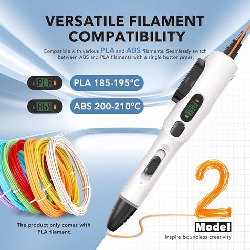 3D Printing Pen Kit, 3D Printer Pen with Adjustable Temperature,Stepless Speed, PLA/ABS Compatible 3D Drawing LCD Display, for Creative Art, DIY Projects,White in Kuwait
