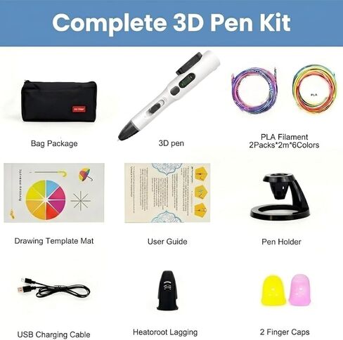 3D Printing Pen Kit, 3D Printer Pen with Adjustable Temperature,Stepless Speed, PLA/ABS Compatible 3D Drawing LCD Display, for Creative Art, DIY Projects,White in Kuwait