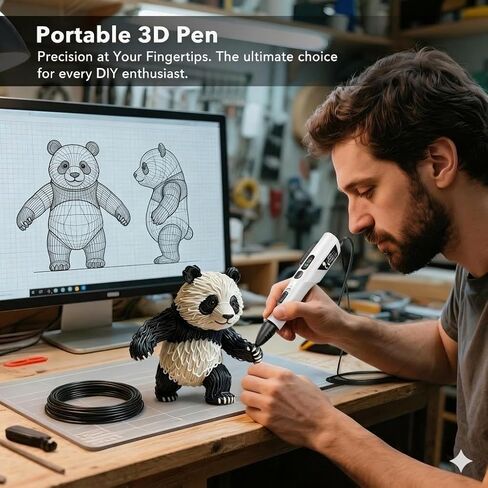 3D Printing Pen Kit, 3D Printer Pen with Adjustable Temperature,Stepless Speed, PLA/ABS Compatible 3D Drawing LCD Display, for Creative Art, DIY Projects,White in Kuwait