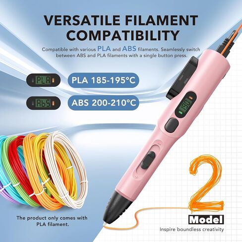 3D Printing Pen Kit, 3D Printer Pen with Adjustable Temperature,Stepless Speed, PLA/ABS Compatible 3D Drawing LCD Display, for Creative Art, DIY Projects,Pink in Kuwait