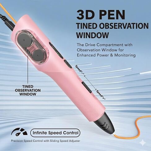 3D Printing Pen Kit, 3D Printer Pen with Adjustable Temperature,Stepless Speed, PLA/ABS Compatible 3D Drawing LCD Display, for Creative Art, DIY Projects,Pink in Kuwait