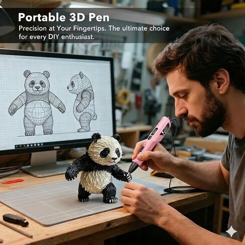 3D Printing Pen Kit, 3D Printer Pen with Adjustable Temperature,Stepless Speed, PLA/ABS Compatible 3D Drawing LCD Display, for Creative Art, DIY Projects,Pink in Kuwait
