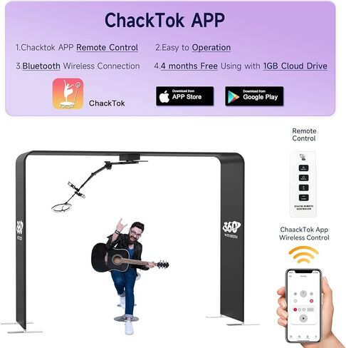 Harzhi Overhead 360 Photo Booth مع تطبيق التحكم في البرمجيات 360 درجة تدور كامل الجسم مع ضوء الحلقة للحفلات الكبيرة (كشك+ذراع) in Kuwait