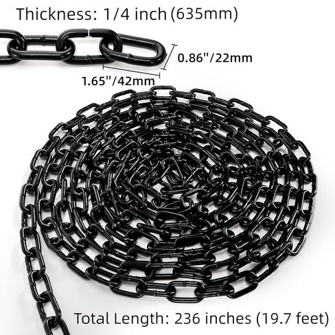 Long Black Chain Link 1/4" x 19.7 Ft, Heavy Duty Metal Porch Swing Chain for Hanging, Carbon Steel Coil Chains for Outdoor Fence, Punching Bag, Hammock Chair, Safe Working Load, Tie Down in Saudi Arabia