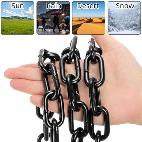 Long Black Chain Link 1/4" x 19.7 Ft, Heavy Duty Metal Porch Swing Chain for Hanging, Carbon Steel Coil Chains for Outdoor Fence, Punching Bag, Hammock Chair, Safe Working Load, Tie Down in Saudi Arabia