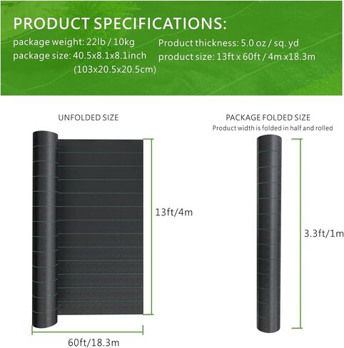 13ft x 60ft Driveway Fabric 5oz Heavy Duty, 800lbs Tensile Strength Woven Geotextile Fabric, Commercial Grade Ground Stabilization Underlayment for Road, Gravel, Erosion Control in Saudi Arabia