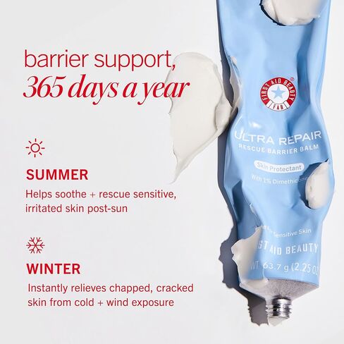 بلسم الإسعافات الأولية التجميلي الفائق لإصلاح حاجز الإنقاذ، 1% دايميثيكون واقي للبشرة بدون وصفة طبية، خالٍ من العطور، يساعد على تخفيف البشرة الجافة والحمراء والمتشققة والمتهيجة، آمن للبشرة الحساسة، 2.25 أونصة in Kuwait