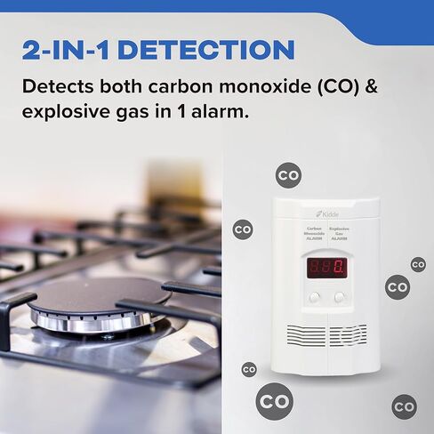 Kidde Carbon Monoxide Detector, Propane, Natural, Methane, & Explosive Gas Alarm, Plug-in Wall with 9-Volt Battery Backup, Digital LED Display in Saudi Arabia