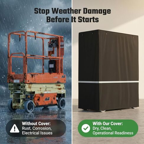 غطاء رفع مقصي، 75 بوصة طول × 34 بوصة عرض × 87 بوصة ارتفاع، يناسب JLG وGenie وUpRight وSkyjack وغيرها من العلامات التجارية. مصنوع من قماش أكسفورد مقاوم للماء عالي التحمل 600D، ويمكن لفه للاستخدام أثناء التشغيل. in Kuwait