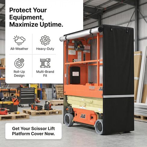 غطاء رفع مقصي، 75 بوصة طول × 34 بوصة عرض × 87 بوصة ارتفاع، يناسب JLG وGenie وUpRight وSkyjack وغيرها من العلامات التجارية. مصنوع من قماش أكسفورد مقاوم للماء عالي التحمل 600D، ويمكن لفه للاستخدام أثناء التشغيل. in Kuwait