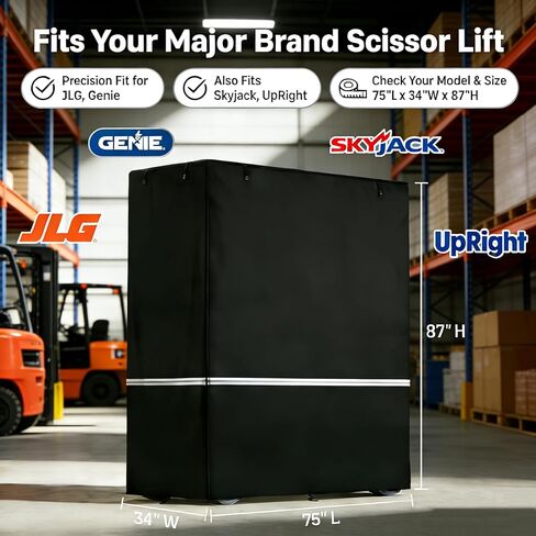 غطاء رفع مقصي، 75 بوصة طول × 34 بوصة عرض × 87 بوصة ارتفاع، يناسب JLG وGenie وUpRight وSkyjack وغيرها من العلامات التجارية. مصنوع من قماش أكسفورد مقاوم للماء عالي التحمل 600D، ويمكن لفه للاستخدام أثناء التشغيل. in Kuwait