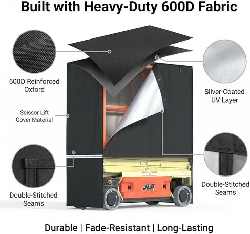 غطاء رفع مقصي، 75 بوصة طول × 34 بوصة عرض × 87 بوصة ارتفاع، يناسب JLG وGenie وUpRight وSkyjack وغيرها من العلامات التجارية. مصنوع من قماش أكسفورد مقاوم للماء عالي التحمل 600D، ويمكن لفه للاستخدام أثناء التشغيل. in Kuwait
