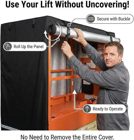 غطاء رفع مقصي، 75 بوصة طول × 34 بوصة عرض × 87 بوصة ارتفاع، يناسب JLG وGenie وUpRight وSkyjack وغيرها من العلامات التجارية. مصنوع من قماش أكسفورد مقاوم للماء عالي التحمل 600D، ويمكن لفه للاستخدام أثناء التشغيل. in Kuwait