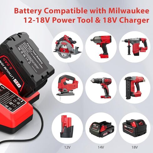 6.0Ah Replacement for Milwaukee 18V Battery and Charger Combo Fast Charging 48-11-1850 48-11-1852 48-11-1860 48-11-1820 48-11-1840 48-11-1815 in Kuwait
