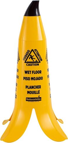 Restaurantware Wet Floor Cone 1 Pack of 23.6" Yellow Warning Sign Safety Cone Banana-Shaped Trilingual English Spanish French Stackable Durable Compliant Slip Hazard Floor Sign in Saudi Arabia
