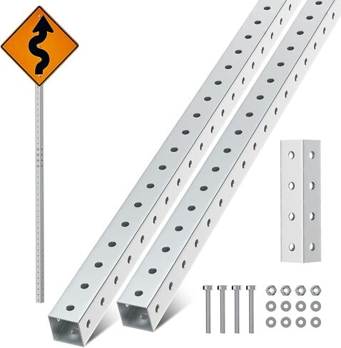 1-3/4" x 1-3/4" Square Sign Post 8 ft, Square Tubing with 7/16" Pre-Drilled Holes, Heavy Duty Galvanized Steel Tube, Perforated Metal Post for Real Estate, Parking, Street and Outdoor Signs in Kuwait