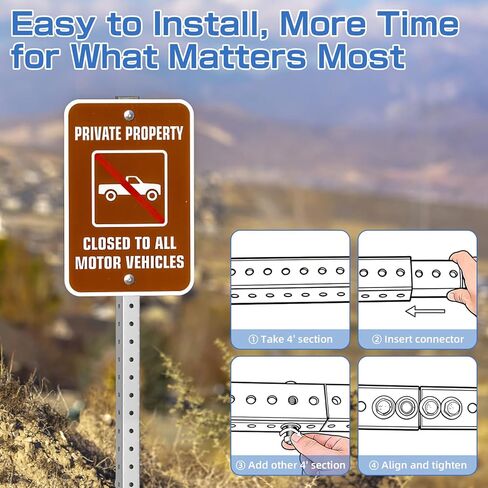 1-3/4" x 1-3/4" Square Sign Post 8 ft, Square Tubing with 7/16" Pre-Drilled Holes, Heavy Duty Galvanized Steel Tube, Perforated Metal Post for Real Estate, Parking, Street and Outdoor Signs in Kuwait